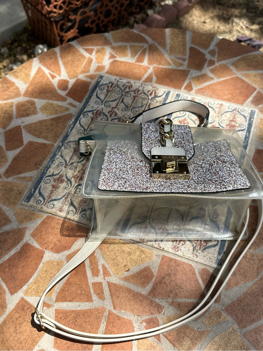 Aldo Clear PVC Crossbody Bag with Glitter Flap - White